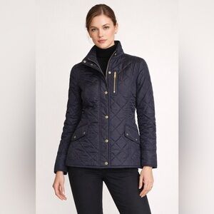 Ralph Lauren Diamond Quilted Navy Puffer Jacket with Silver Hardware